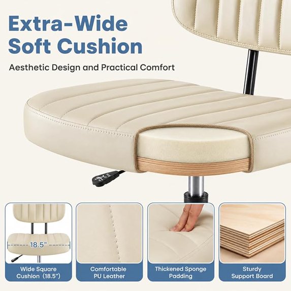 Armless Office Desk Chair, PU Leather Ergonomic Task Chair with Low Back Lumbar Support, Height Adjustable Swivel Computer Chair for Home Office