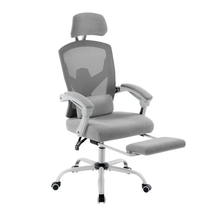 Simenmax Ergonomic High-Back Mesh Desk Chair, 135¡ã Reclining Office Chair with Retractable Footrest, Lumbar Support and Swivel Wheels for Home Study Gaming, Gray