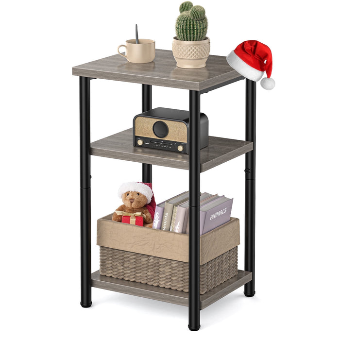 Taoset 3-Tier Slim Side Table for Living Room, Minimalist Nightstand for Bedroom, Small Space Narrow End Table with Open Storage Shelves, Grey Oak