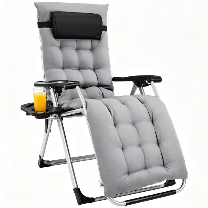 Nextay Zero Gravity Chair, Portable Folding Patio Lounge Chair with Removable Headrest, Cushion & Cup Holder for Garden, Backyard & Beach, Gray