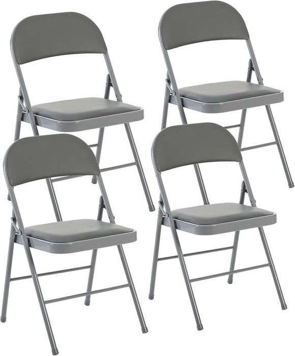 Simenmax 4 Pcs Folding Chair, Leather Padded Folding Chairs, Portable Dining Chairs for Home, Office, Party, Camping, Gray