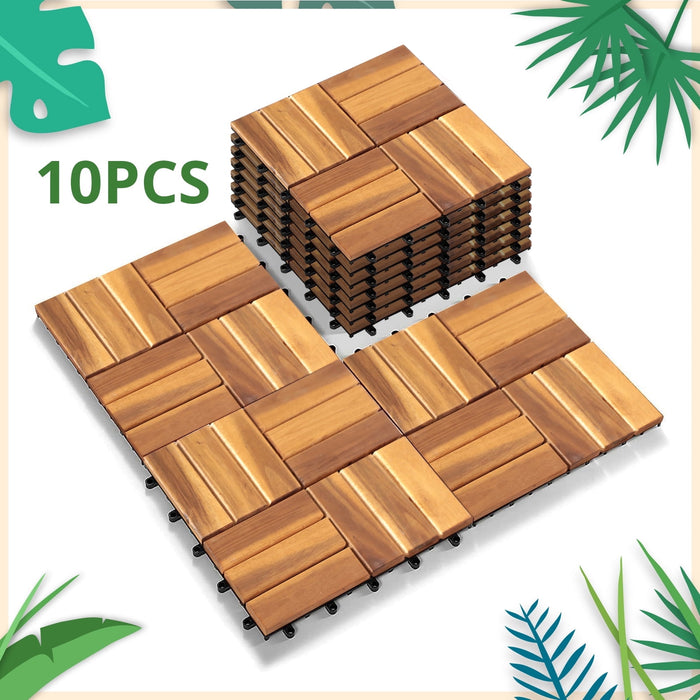 Betcozy Pack of 10 Deck Tiles - 12"x12" Interlocking Natural Solid Acacia Wood for Outdoor & Indoor, Patio Garden, Balcony, Poolside - Natural Color
