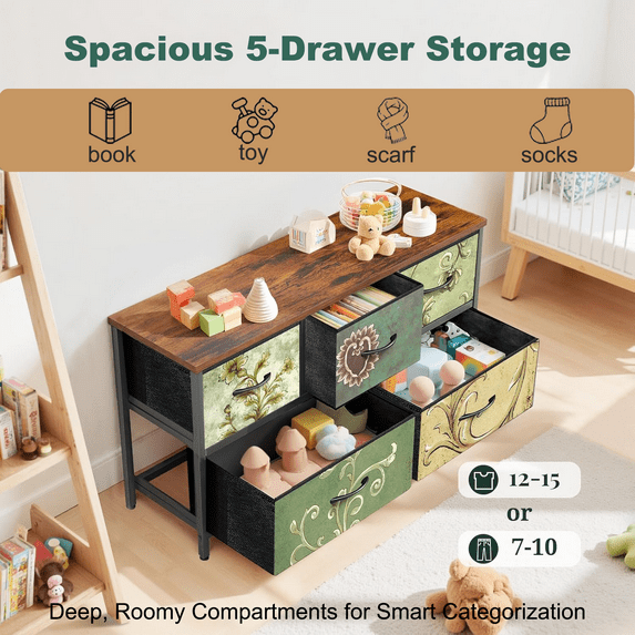 Aidoly Drawer Dresser with Wooden Top, Adjustable Feet, Sturdy Metal Frame Dressers for Bedroom, Living Room