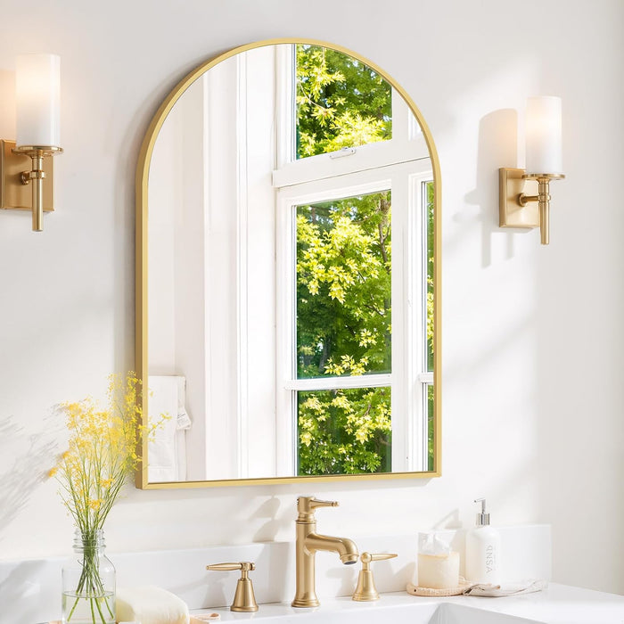 Taoset 30x20 Inch Gold Arched Wall Mirror with Tempered Glass, Rust-Resistant Metal Frame