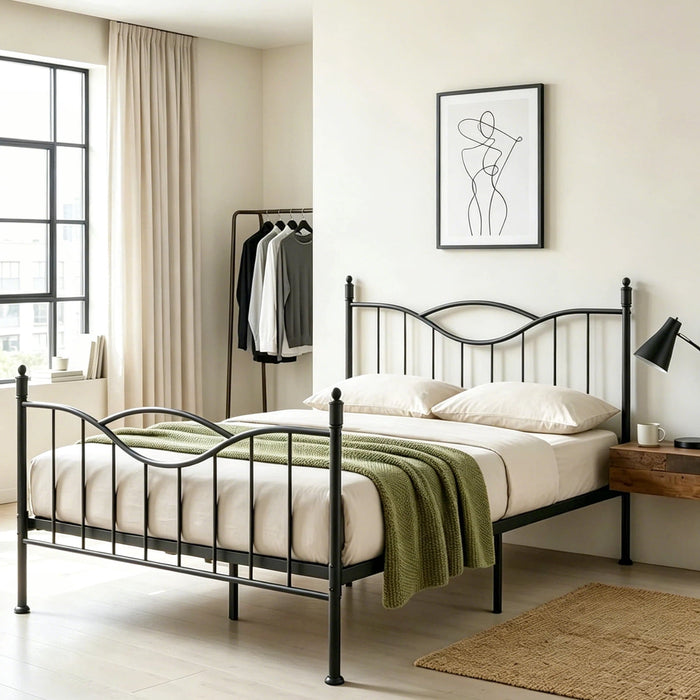 Metal Full Size Bed Frame with Headboard, 14 inch Under Bed Storage Space, Easy Assembly, No Box Spring Needed, Black