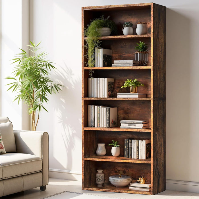 Blorly Large Bookcase, 5-Tier 63 Inch Tall Industrial Storage Wall Shelf, Display Shelf for Living room, Bedroom, Retro Brown