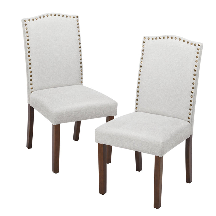 TINKLE WELL Living Room, Upholstered Leather Dining, Parsons Nailhead Trim and Wood Legs（2PCS）-White