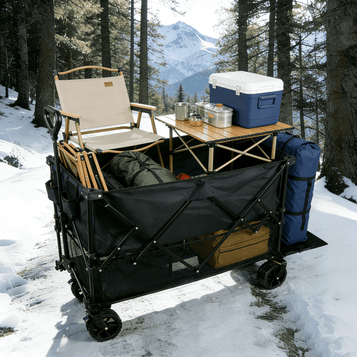 Blorly Double Decker Folding Wagon, 440lbs Heavy Duty 2 Tier Utility Cart with 320L Capacity, Collapsible Wagon with All-Terrain Wheels & Brakes for Camping, Beach, Fishing, Grocery, Black