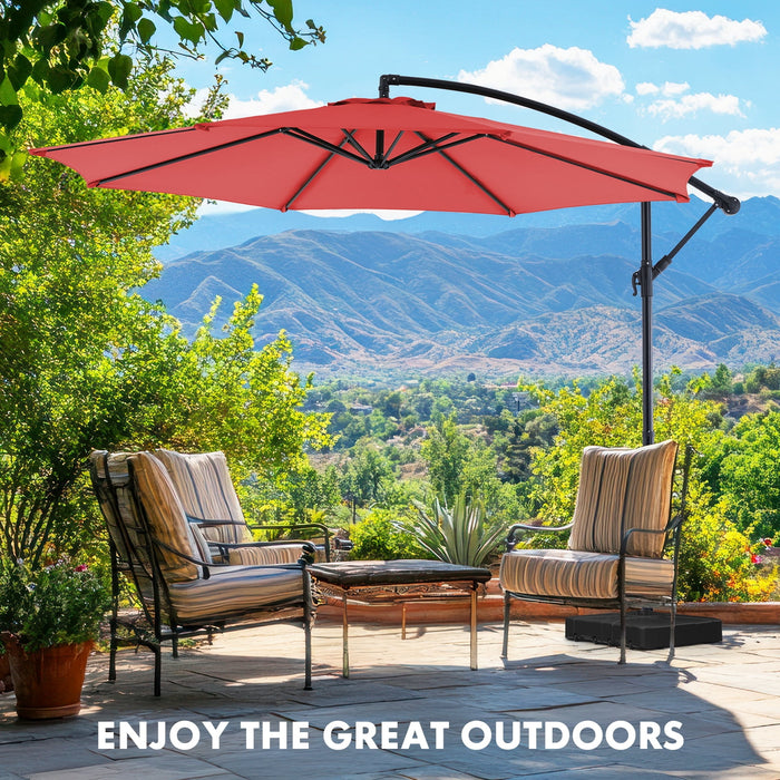 Blorly 10' Outdoor Patio Umbrella, Offset Hanging Umbrella, UPF50+ Large Umbrella for Patio, Yard, Pool Side, 8 Sturdy Ribs, Push Button Tilt and Crank, Red