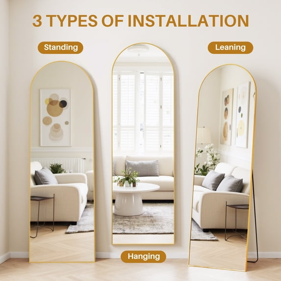 Parcus Full Length Mirror with Stand, Shatterproof Floor Mirror for Bedroom, Living Room, Wall Mounted or Leaning, Aluminum Frame Body Mirror