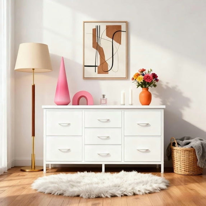 Betcozy 7-Drawer Storage Dresser, TV Stand with Storage, Organize Cabinet for Living room, Entry Way, Office, White