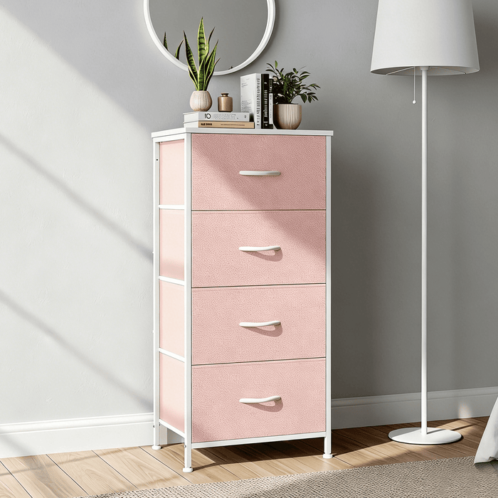 Blorly 4 Drawers Dresser, Storage Dresser Organizer with Drawers, Chest of Drawers, Dresser with Metal Frame and Wood Tabletop for Bedroom, Guest Room, Closet, Entryway, Nursery, Pink