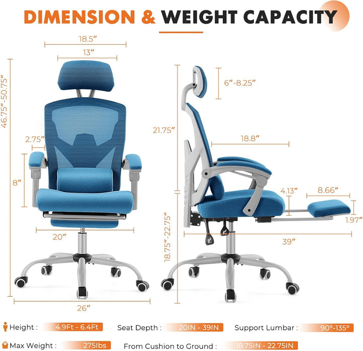 Beddle Desk Chair with Lumbar Support, High-Back Ergonomic Mesh Swivel Rolling Desk Chair for Home Office or Study