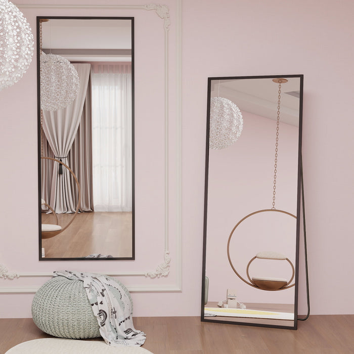 TINKLE WELL Full Length Mirror - 59"x16" Standing or Leaning & Wall Mounted, Floor Mirror with Thin Aluminum Alloy Frame, Ideal for Living Room, Cloakroom, Black