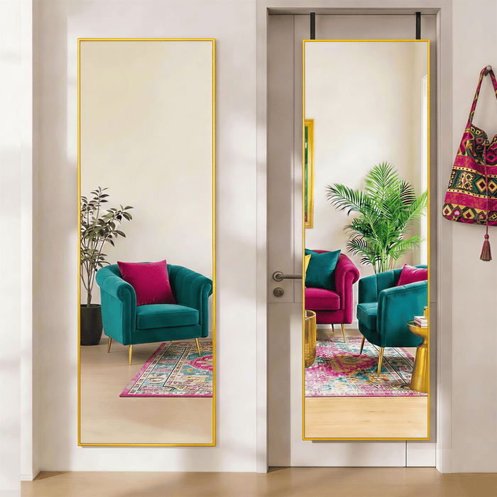 Blorly Mirror over the Door‌, 47x14 Full Length Mirror for Hanging or Wall Mounted, Space Saving, No Drilling, for Bathroom, Closet, Entryway, Gold