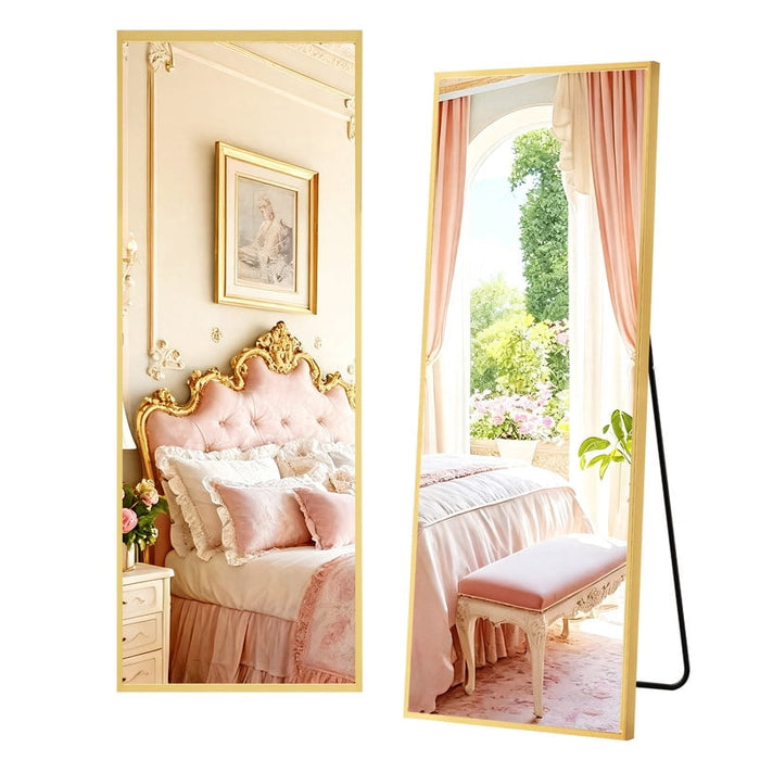 Simenmax Full Length Mirror, 58x19 Inch Standing Mirror with Nano Glass Aluminum Frame for Bedroom, Living Room, Gym,Gold