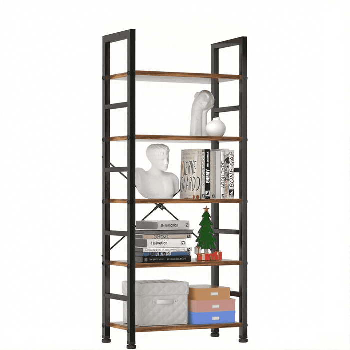 Taoset 5-Tier Bookshelf with Metal Frame - Storage Shelf Organizer for Office, Room, Kitchen, Space Saving Solution, Rustic Brown
