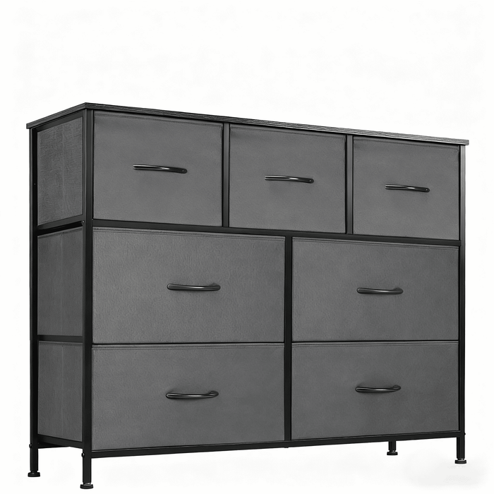 Taoset 7-Drawer Fabric Dresser with Wood Top - Compact Storage Cabinet for Bedroom and Living Room, Grey
