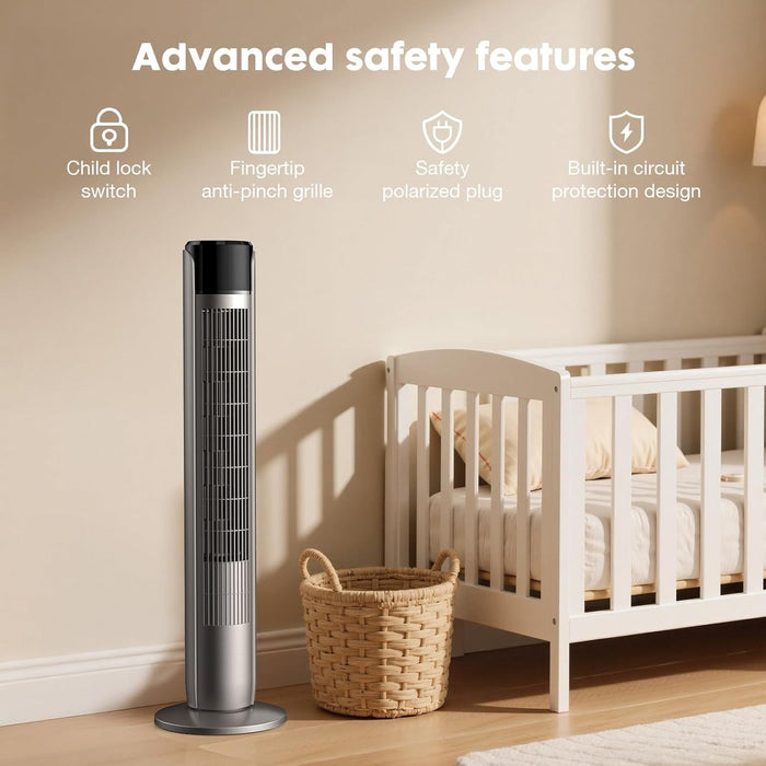 Betcozy Tower Fan for Bedroom, Standing Fan with 28dB Quiet for Sleep, Remoter, 12H Timer, 25ft/s Velocity, 5 Speeds, 4 Modes, 60掳 Oscillation for Home, Office, Indoor, Bladeless 35 inch, Black