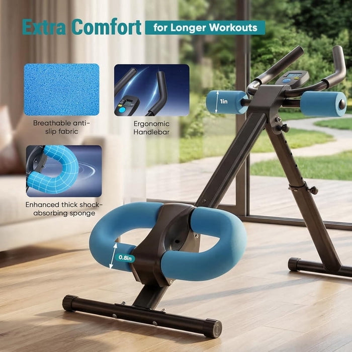 Bigleap Adjustable Ab Machine, 440LBS Heavy Duty Foldable Core Trainer with 2 Incline & 5 Height Levels, Knee/Elbow Protection, LCD Display for Home Gym, BlackBlue