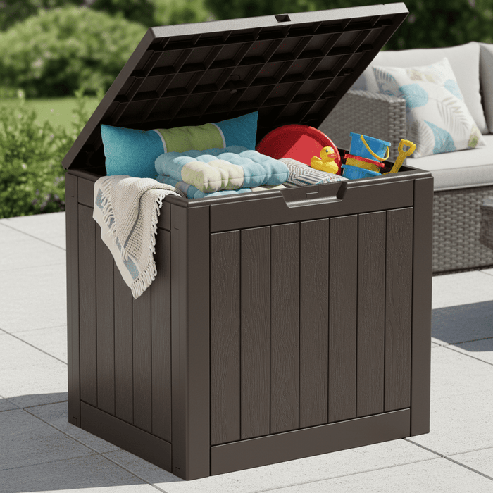 Blorly 31 Gallon Outdoor Storage Box, Resin Deck Box, Lockable, Waterproof, Weatherproof, UV-resistant Patio Organizer,Brown