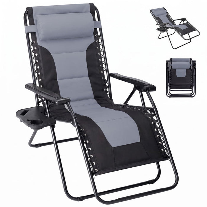 Bigleap Zero Gravity Chair, 400LB Heavy Duty Outdoor Recliner with Headrest & Cup Holder Tray, Folding Patio Lawn Beach Lounge Chair (BlackGray)