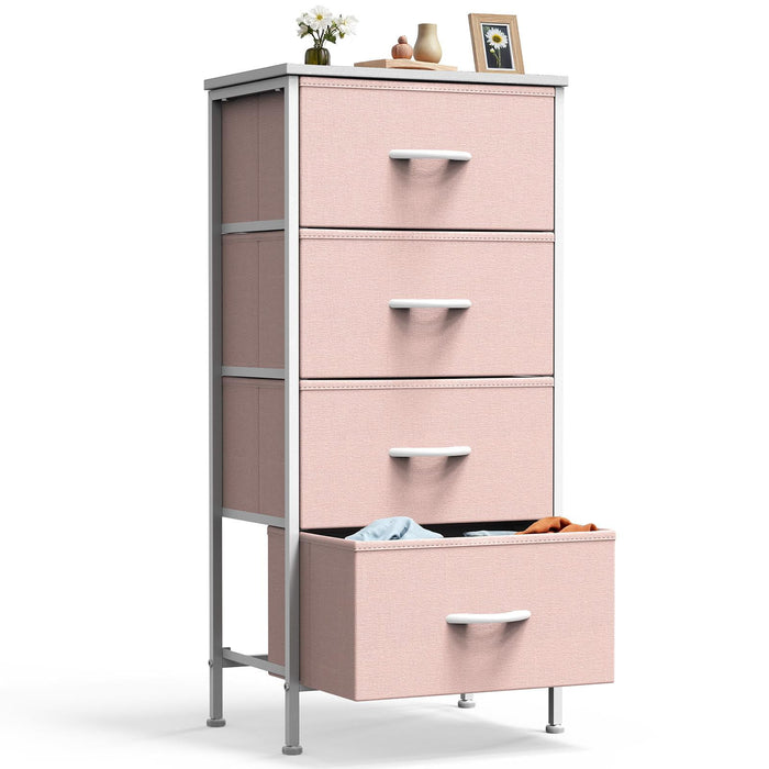 Blorly 4 Drawers Dresser, Storage Dresser Organizer with Drawers, Chest of Drawers, Dresser with Metal Frame and Wood Tabletop for Bedroom, Guest Room, Closet, Entryway, Nursery, Pink
