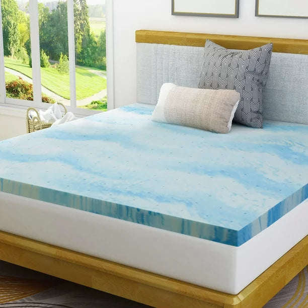 2 Inch Twin Cooling Gel Infused Mattress Topper, Memory Foam Mattress Bed Pad, box packed, Soft, Blue, Made in USA