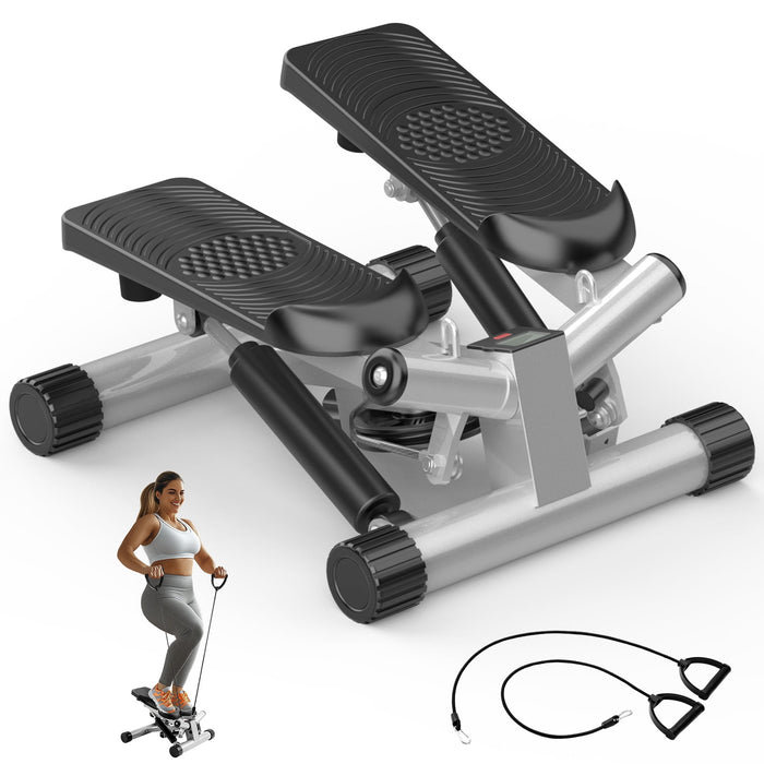 Blorly Mini Steppers, Stair Steeper with Resistance Bands for Exercise, Portable Stair Steppers with Low Noise, 300 lbs Weight Capacity, Silver