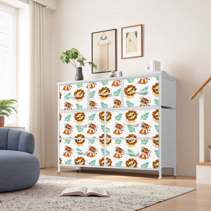 Taoset 7-Drawer Fabric Dresser with Safari Animal Print, Kids' Bedroom Storage Cabinet