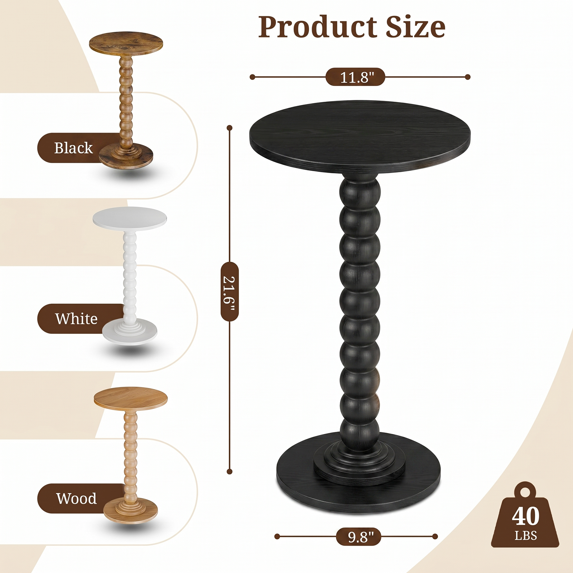 Aidoly Compact Round Side Table for Tight Spaces, Accent End Table with Real Wood Leg, Drink Stand & Nightstand for Living Room, Bedroom, Office
