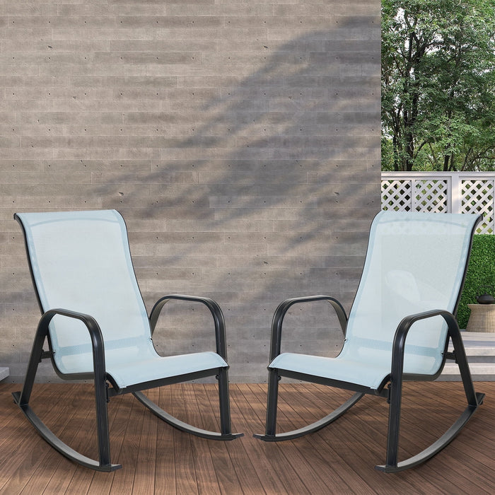 Betcozy Outdoor Mesh Sling Rocking Chair, Steel Rocker Seating Outside for Front Porch, Garden, Patio, Backyard, Blue