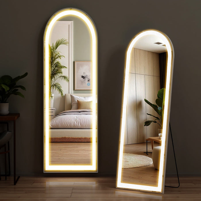 Nextay 60" x 16" Full Length Mirror with LED Lights Arched Standing Hanging Full Body Mirror Floor Mirror for Bedroom Cloakroom