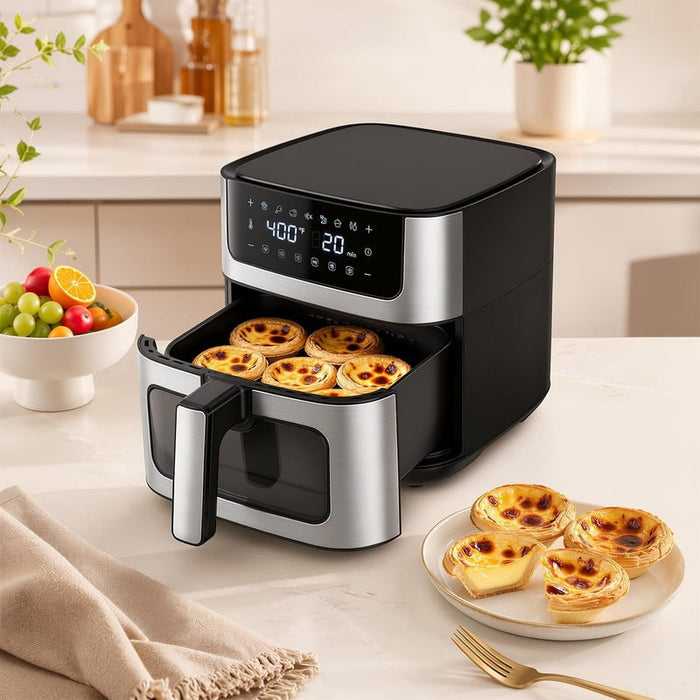 Nextay 6.34QT Visible Window Air Fryer, 400¡ãF Digital Stainless Steel Oven, 8 Presets & Dishwasher-Safe Basket, Black