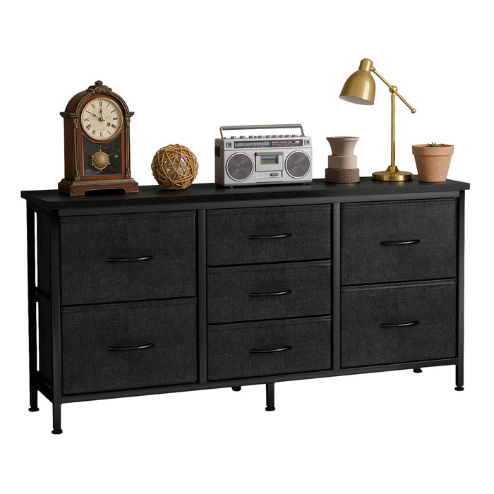 Betcozy Dresser, Storage Organizer with 7 Drawers for Bedroom, Chest of Drawers with Fabric Bins, Sturdy Metal Frame, Wood Tabletop for Guest Room, Closet, Entryway, Nursery, Black