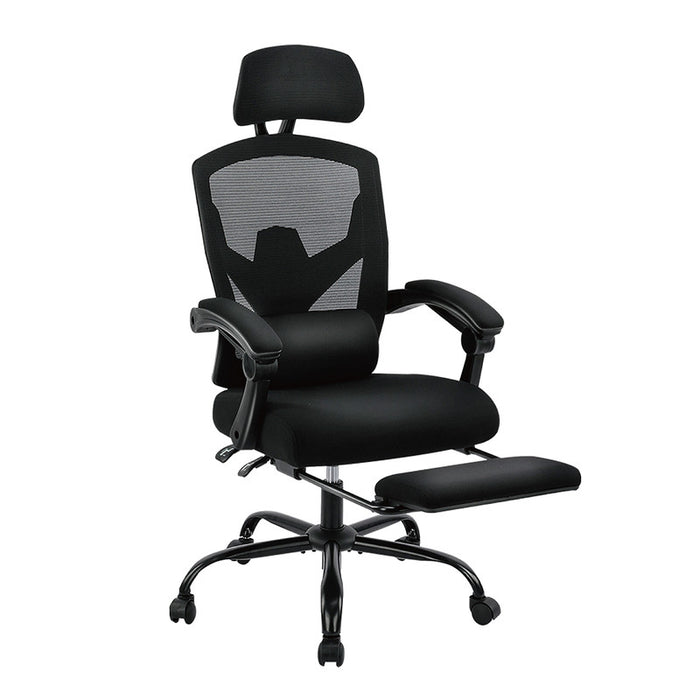 Simenmax Ergonomic High-Back Mesh Desk Chair, 135¡ã Reclining Office Chair with Retractable Footrest, Lumbar Support and Swivel Wheels for Home Study Gaming, Black