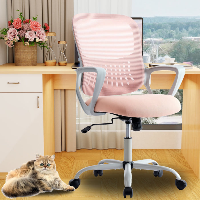 TINKLE WELL Ergonomic Office Chair, Comfortable Home Office Chair with Lumbar Support Computer Chair with Adjustable Height, Pink Reclining Desk Chair