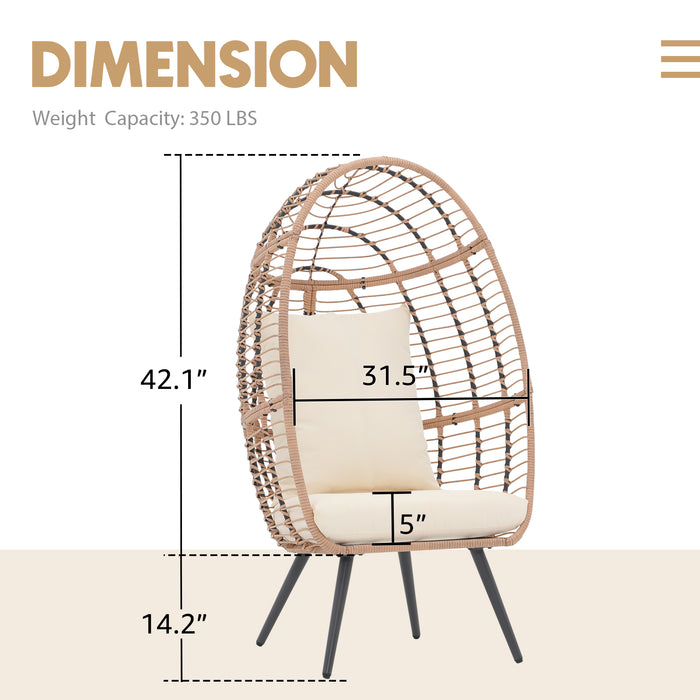 Beddle Egg Basket Chair, Large Wicker Lounger with Metal Stand & Cushion for Indoor/Outdoor Use
