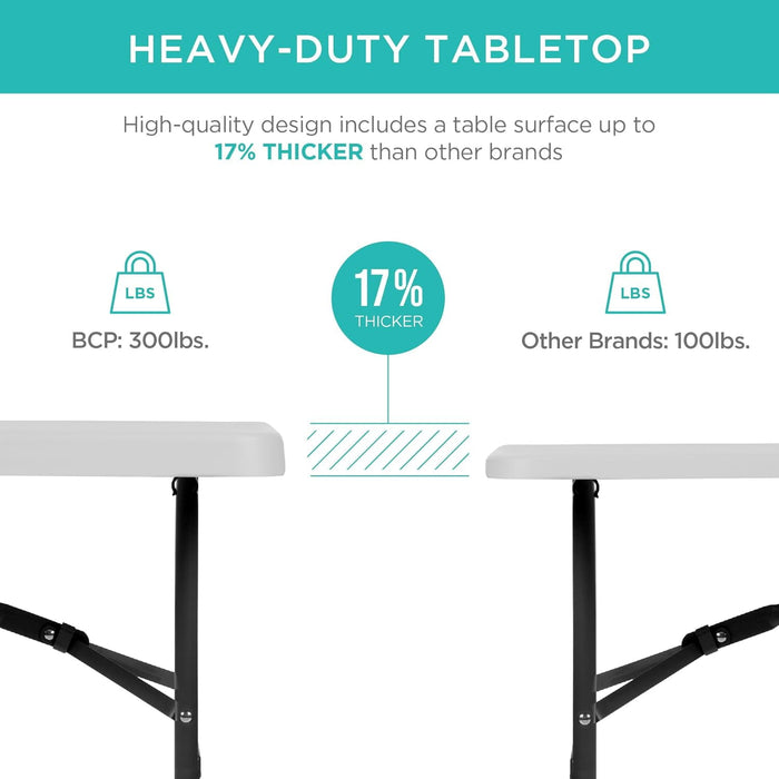 4-8ft Folding Table, Outdoor Indoor Heavy Duty Portable Desk with Carrying Handle for Camping Picnic Party