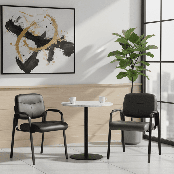 Blorly Waiting Room Chairs, Set of 2 Mid Back Office Guest Chair with Padded Arms for Home Office, Conference Reception, Lobby, Pu leather, Black