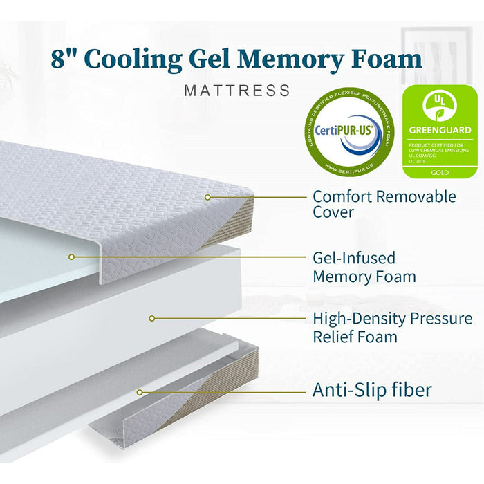 Mattress 8 Inch, Green Tea Gel Memory Foam Mattress in A Box for Pain Relief & Cool Sleep,Made in USA