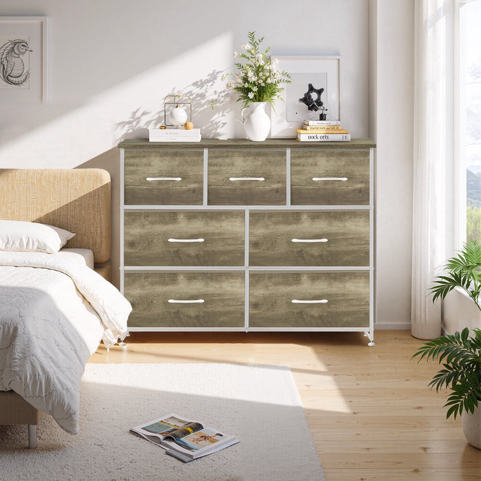 Betcozy Dresser, Storage Organizer with 7 Drawers for Bedroom, Chest of Drawers with Fabric Bins, Sturdy Metal Frame, Wood Tabletop for Guest Room, Closet, Entryway, Nursery, Smoked ash