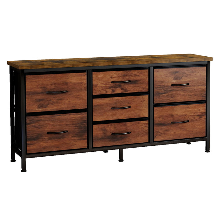 Blorly 7 Drawers Dresser, Storage Dresser Organizer with Drawers, Chest of Drawers, TV Stand Dresser with Metal Frame and Wood Tabletop for Bedroom, Guest Room, Closet, Entryway, Nursery, Rust