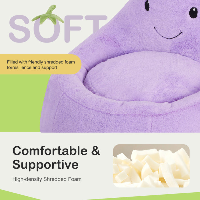 Simenmax 31'' Bean Bag Chair, Plush Rabbit Fur L-Shape Lounger, Washable Stuffed Sofa for Living Room, Bedroom & Reading Nook,Purple