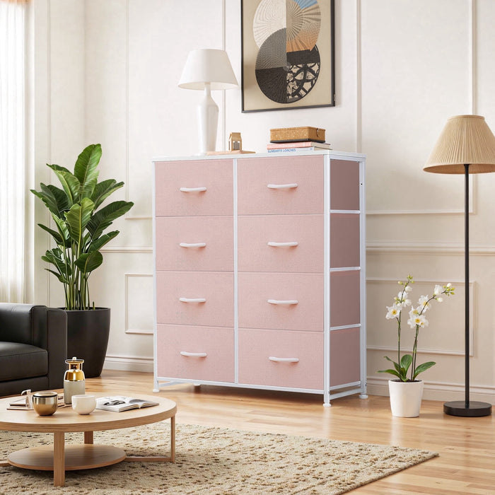 Betcozy Dresser, Storage Organizer with 8 Drawers for Bedroom, Chest of Drawers with Sturdy Metal Frame, Wood Tabletop for Closet, Nursery, Pink