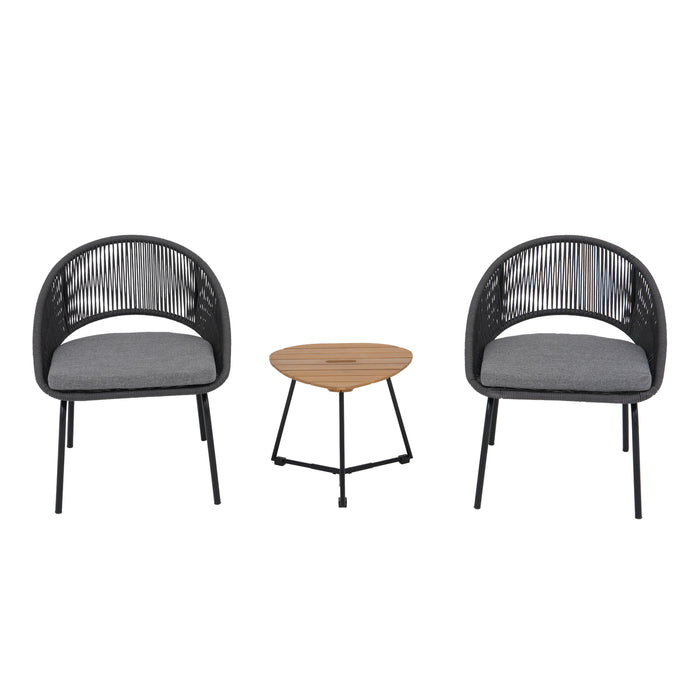 3 Pieces Rocking Bistro Set, Patio Rattan Furniture Conversation Chairs with Coffee Table & Cushions for Balcony Porch Poolside