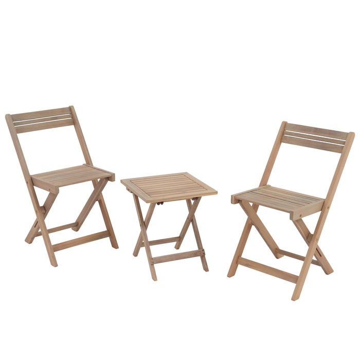 Patio Furniture Set, 3 Piece Acacia Wood Bistro Table and Chairs Set of 2 Outdoor Bistro Patio Set Folding Patio Chairs and Square Table for Balcony, Porch, Garden