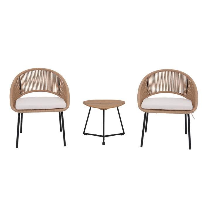 3 Pieces Rocking Bistro Set, Patio Rattan Furniture Conversation Chairs with Coffee Table & Cushions for Balcony Porch Poolside