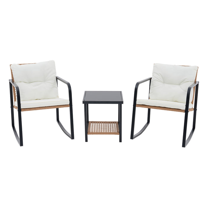 Blorly 3 Piece Rocking Chair Set, Bistro Table and Chairs Set of 2, Outdoor Bistro Patio Set Patio Chairs and Square Table for Balcony, Porch, Garden