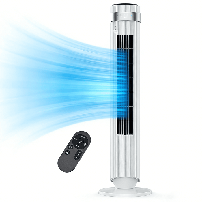 Taoset 36" Bladeless Tower Fan with Remote - Quiet Oscillating Fan for Bedroom with 12-Hour Timer & 5 Speeds, White